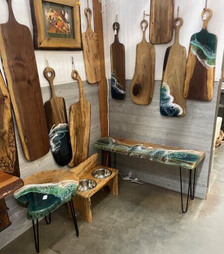 Examples of Michael Sweeney Jordan's Custom Wood Work for Gallery Night.