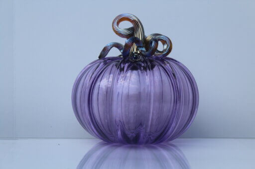 Example of GlassGoof's work for Gallery Night, a purple glass pumpkin.